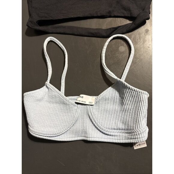 bershka cropped cami Bodysuit size XS (1) small (2) Lot Of 3 Blue Black White - Picture 13 of 16